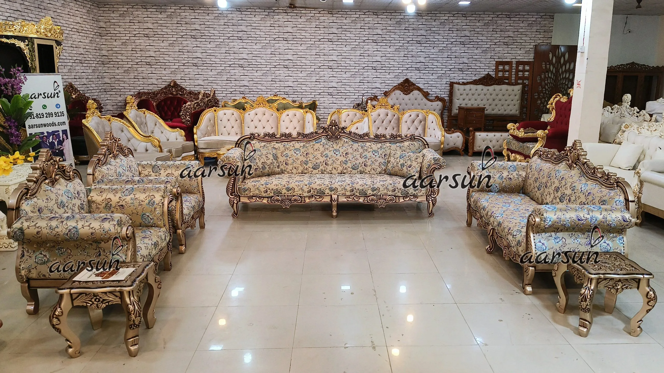 Wooden Royal Sofa set in Champagne Gold Paint view 3