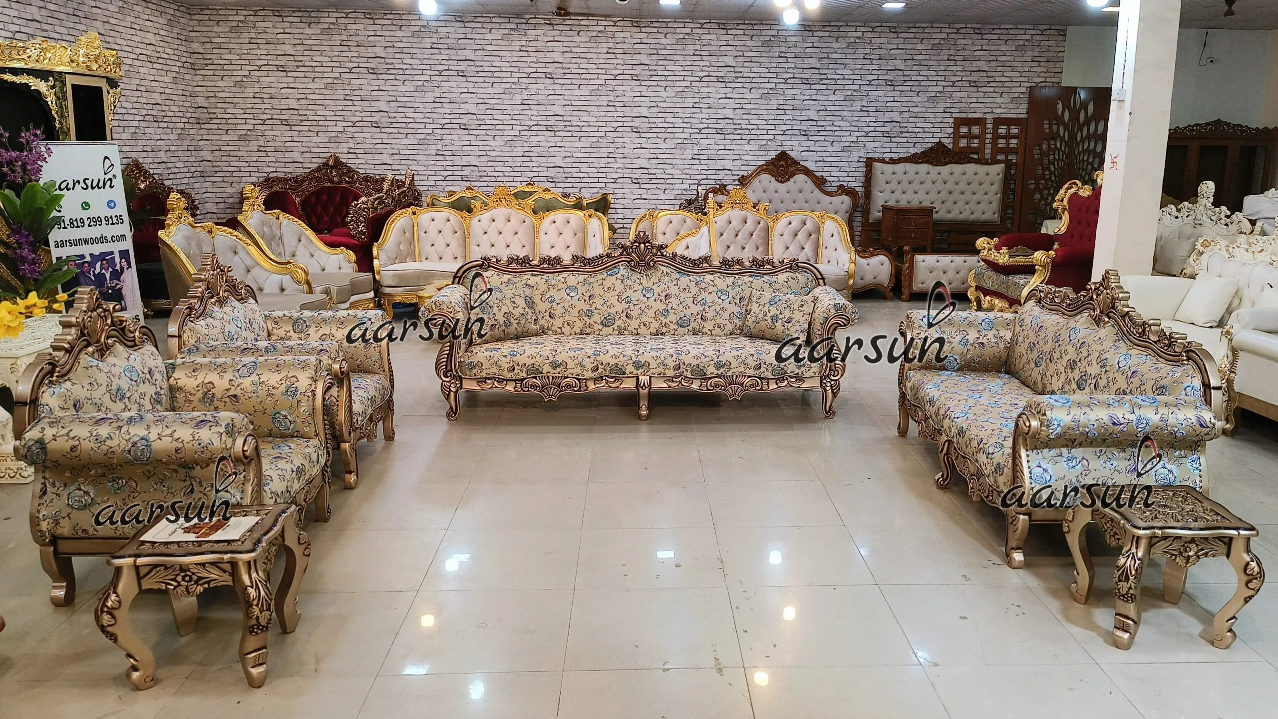Wooden Royal Sofa set in Champagne Gold Paint
